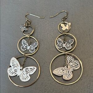 Elegant Gold Dangle Butterfly Earrings